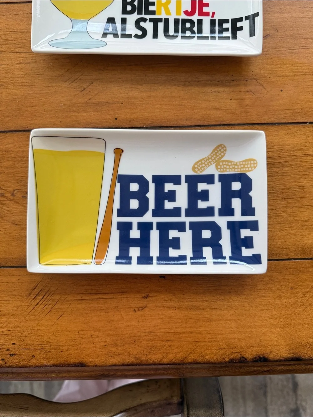 Crate & Barrel Ceramic Beer-Themed Snack Appetizer Plates - Set of 2